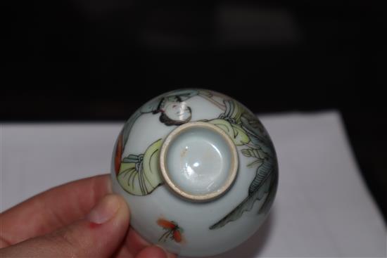 Four Chinese enamelled porcelain tea bowls largest diameter 10cm